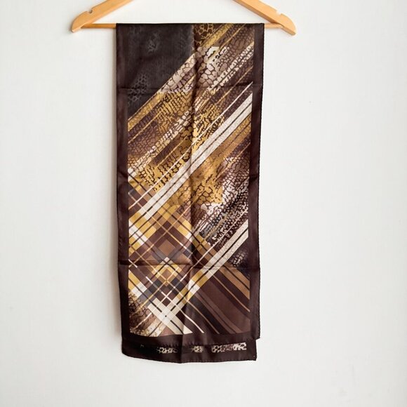 Oscar de la Renta Brown Animal Print Long Silk Scarf - Picture 4 of 5